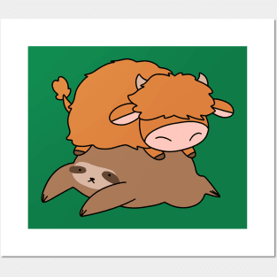 Sloth and Little Highland Cow Posters and Art